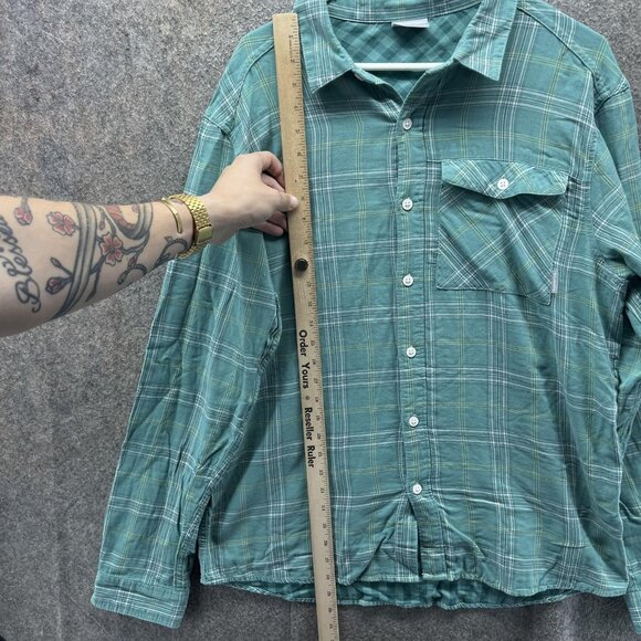 Columbia Shirt Mens Large Green Plaid Button Down Long Sleeve Cotton Outdoor - Picture 6 of 12
